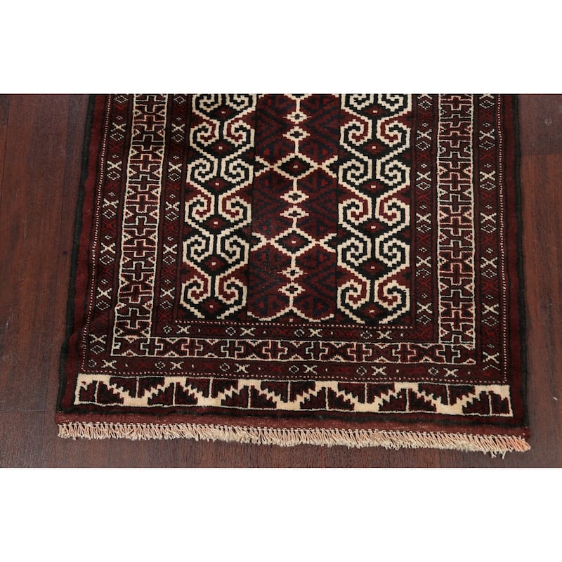 Geometric Persian Balouch Kitchen Area Rug Handmade Wool Carpet - 2'9" x 3'7"