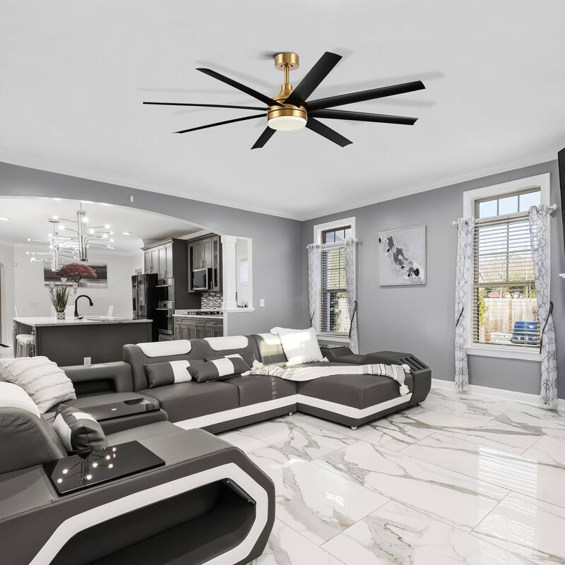 65" Gold LED Ceiling Fan with Light Remote-8 Blade - 65 Inch