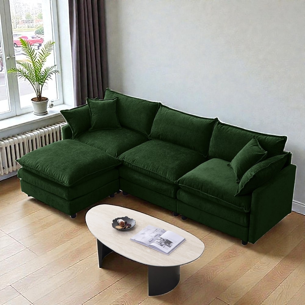 105" L-Shaped Modular Sectional Sofa with Ottoman, Soft Chenille Upholstery, 3-Seater Couch