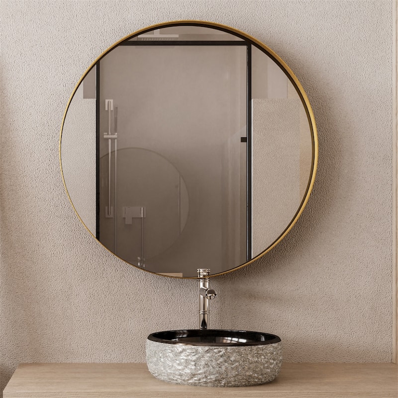 31.5" Round Metal Framed Medicine Cabinet w/ Mirror,Adjustable Shelves