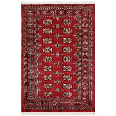 Rustic Bokhara Leticia Red Beige Hand Knotted Rug - 4'1'' x 6'2''