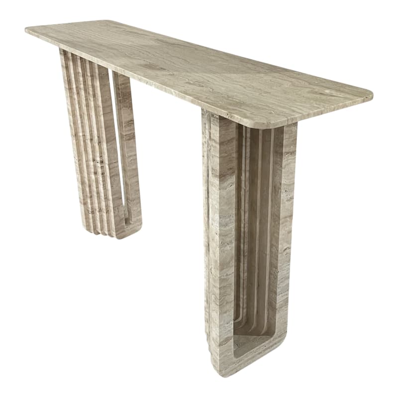 Travertine Console Table Rectangular Shape Narrow Entryway - 32" White - 54" x 14" x 32"