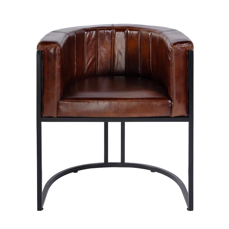 Rockford 19 in. Seat Height Leather and Iron Barrel Accent Chair