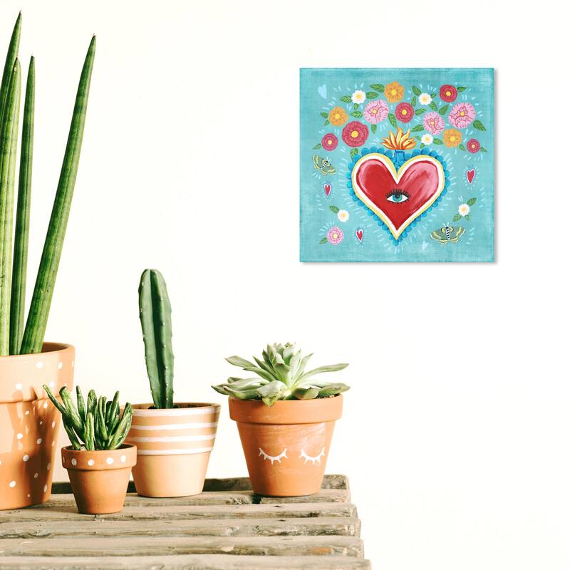 Wynwood Studio Canvas Floral and Botanical Heart Visions Blue and Tiffany Blue Modern & Contemporary Wall Art Canvas Print - 12 x 12