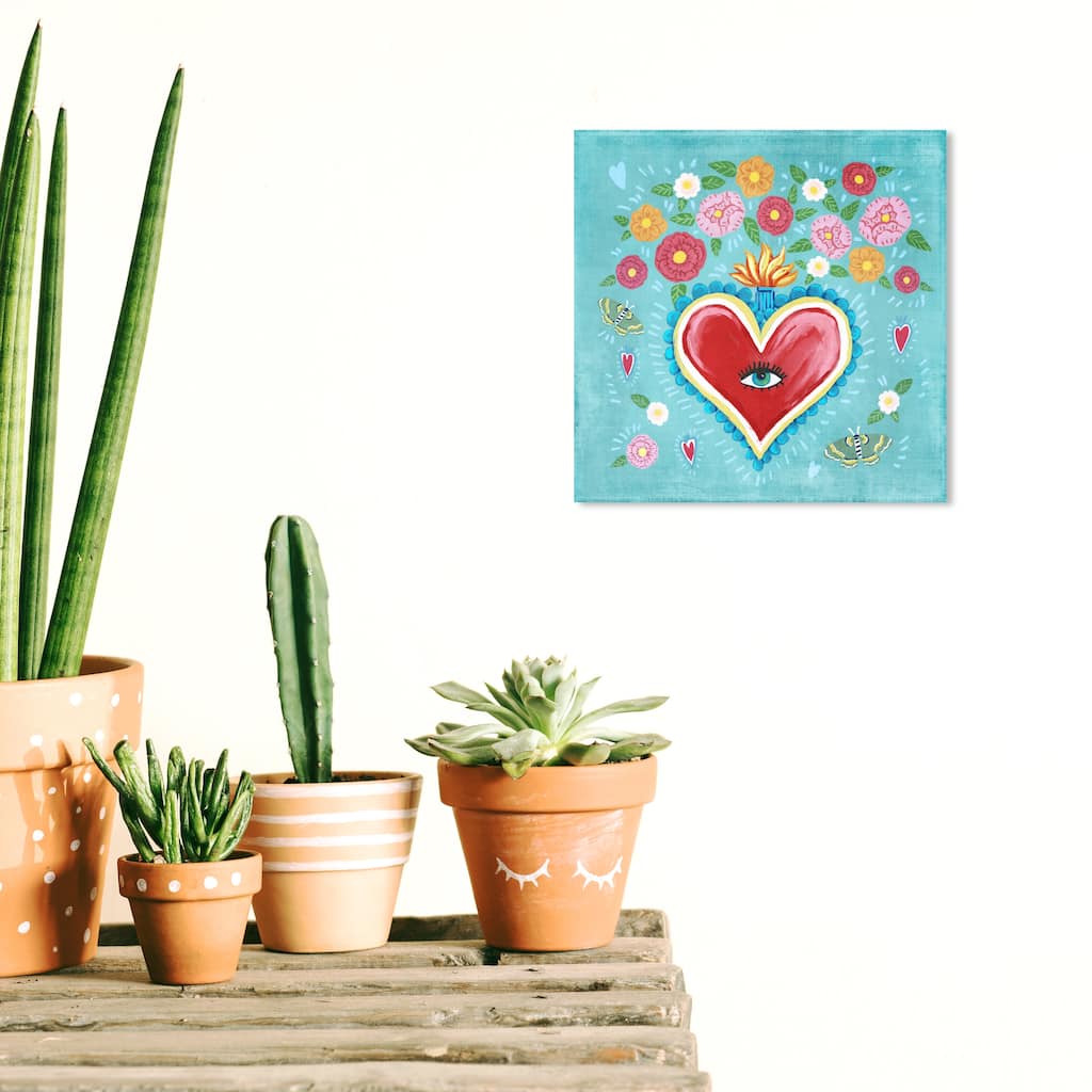 Wynwood Studio Canvas Floral and Botanical Heart Visions Blue and Tiffany Blue Modern & Contemporary Wall Art Canvas Print