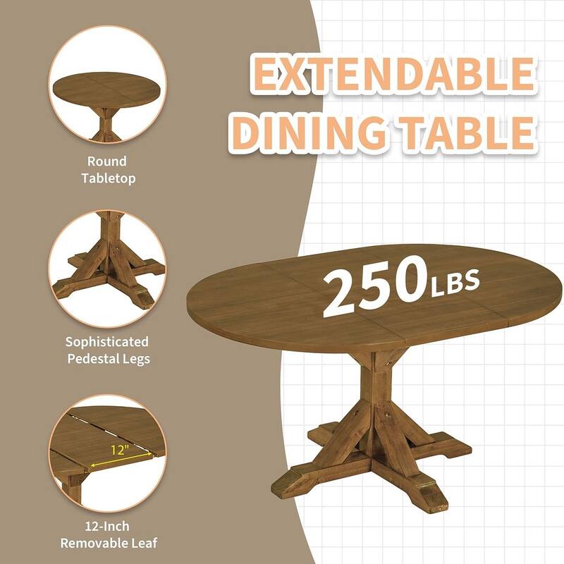6 PCS Farmhouse Dining Table Set for 6 with Extendable Oval Table