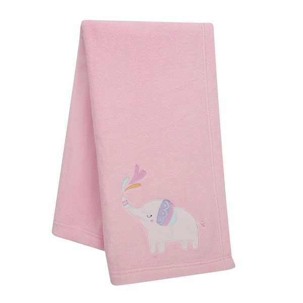slide 2 of 8, Bedtime Originals Elephant Dreams Appliqued Soft Fleece Baby Blanket - Pink