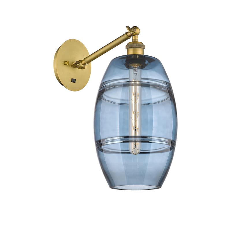 Innovations Lighting 317-1W-10-8 Vaz Sconce Vaz 10" Tall Wall Sconce - Brushed Brass / Blue