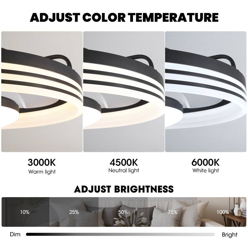 20 in Smart Bladeless Dimmable Flush Mount Ceiling Fans with Remote and Lights - 19.7''-2 Lights