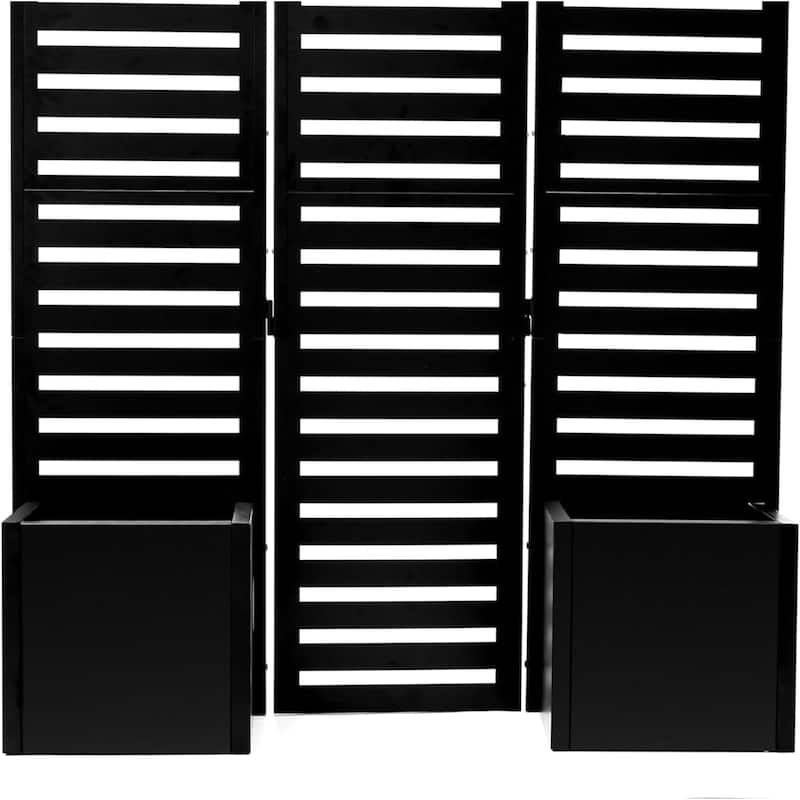 3-Panel 51x70x31 Inch Freestanding Privacy Screen with Planter Boxes Metal Garden Fence 4 Integrated Raised Planters Black