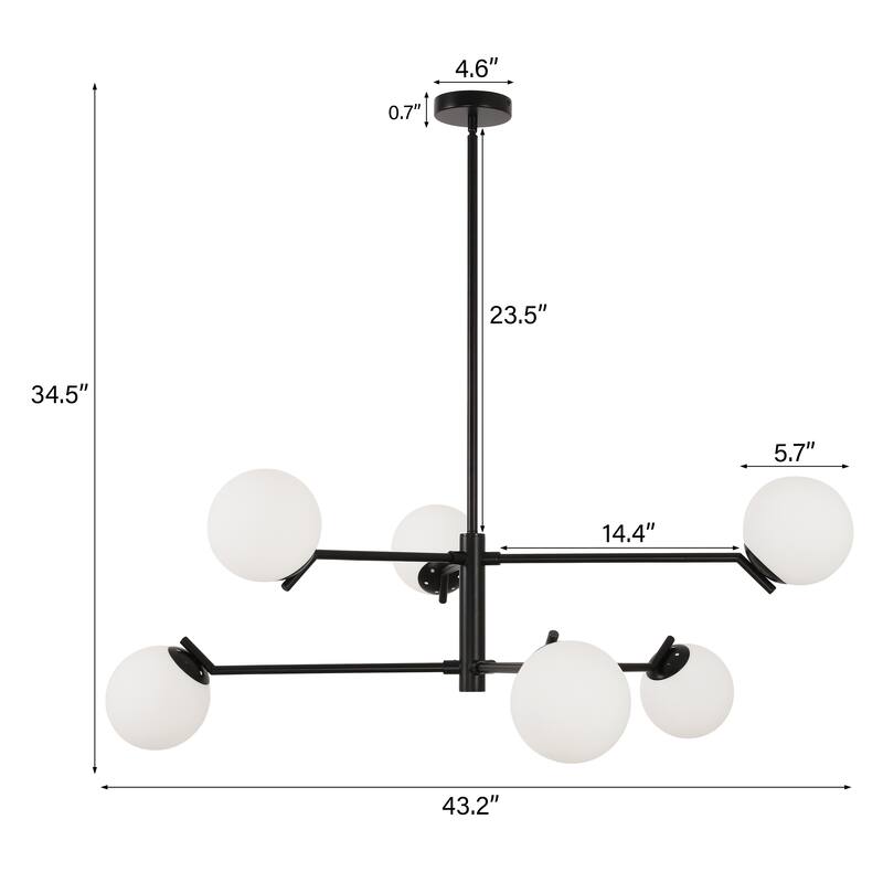 6-Light Modern Sputnik Chandelier with Glass Globe for Dining Room