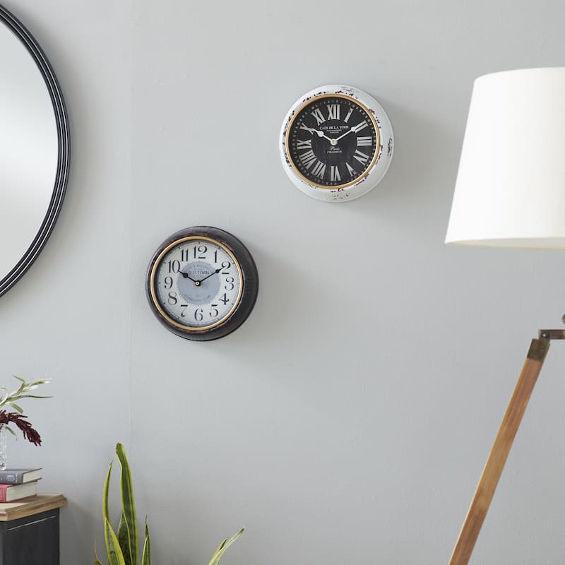 Metal Wall Clock with Fluted Frame - Set of 2 White - Roche River Decor