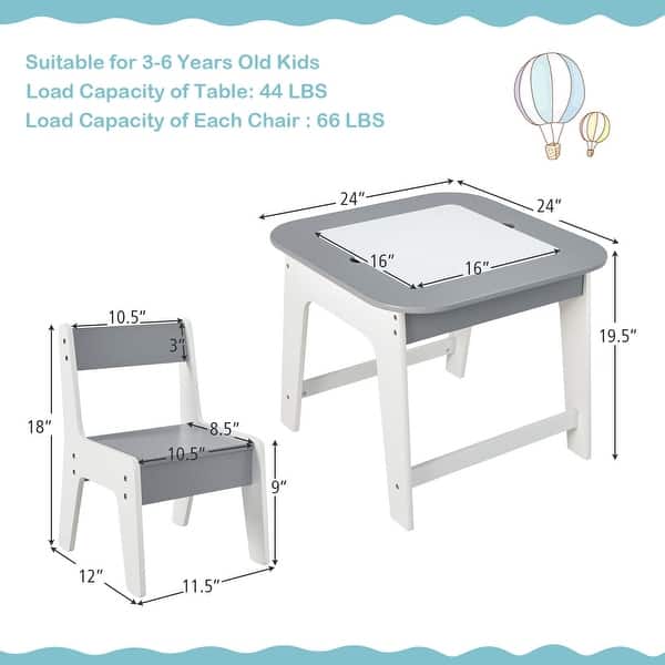 Gymax 3-in-1 Kids Wooden Table & 2 Chairs Set w/ Storage Detachable