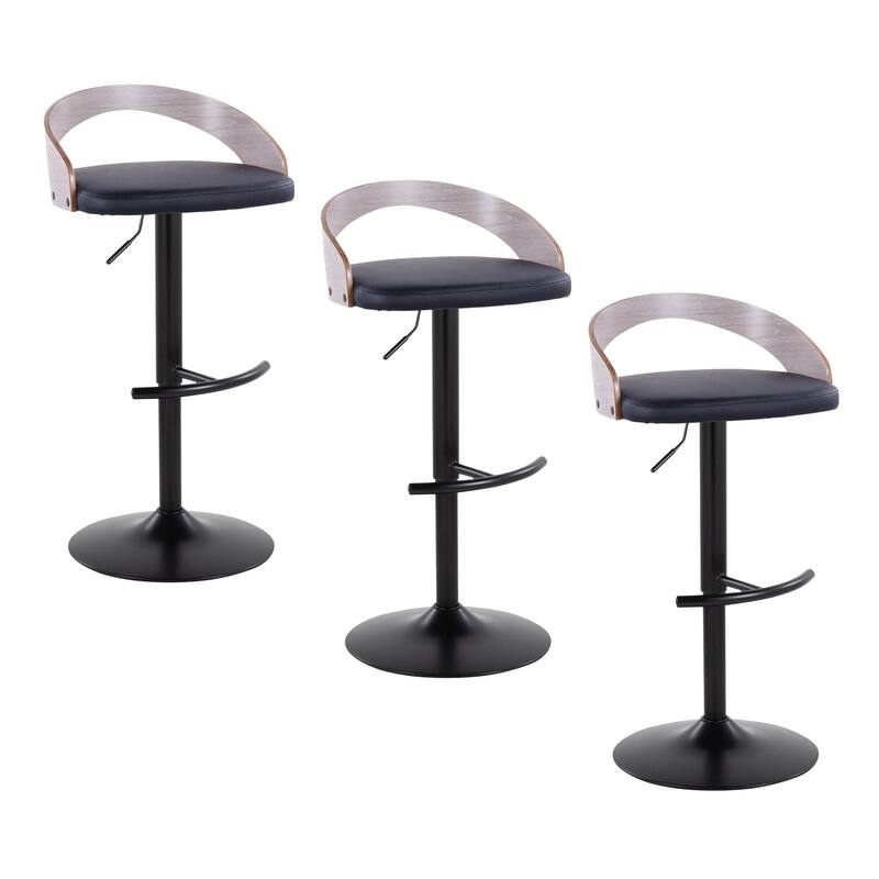 Grotto Adjustable Barstool with Back Base- Set Of 3 - Light Grey/Black