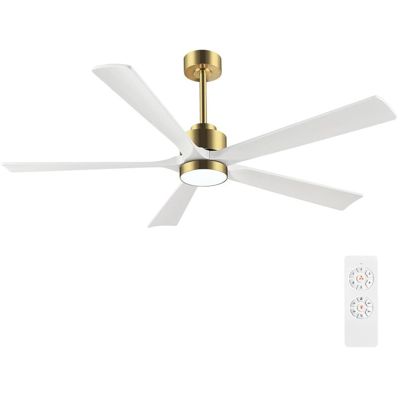 60-inch Modern Solid Wood 5-blade Dimmable LED Ceiling Fan with Remote - Gold with White