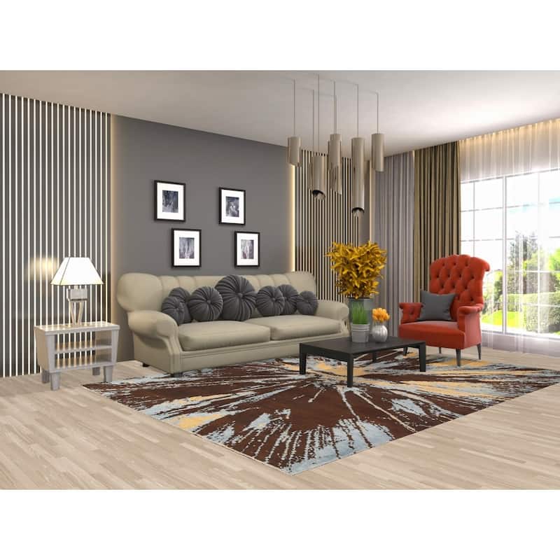 Contemporary Abstract Vegetable Dye Area Rug Hand-knotted Wool Carpet - 6'9" x 9'8"