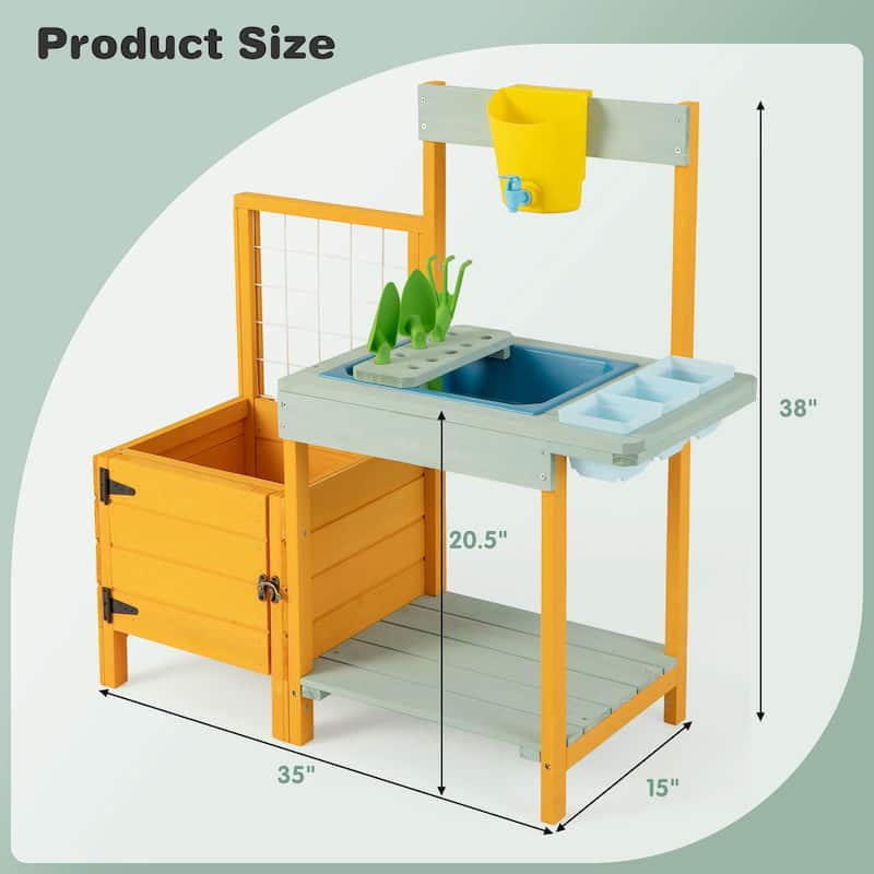 Gymax Wooden Potting Bench for Kids w/ See-Through Window Planter Box