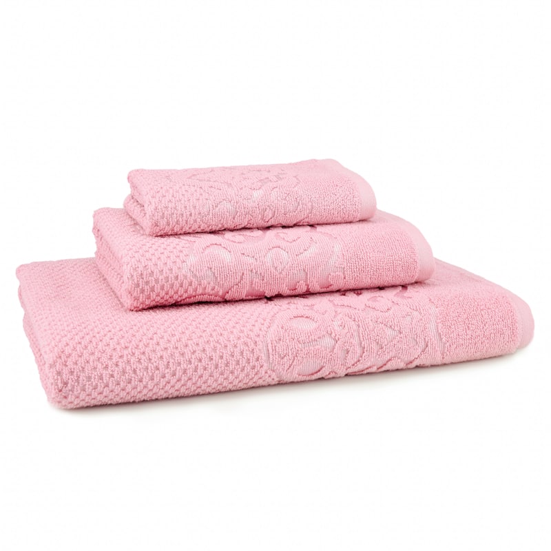 East'N Blue Galata Turkish Cotton Bath Towel Set (Set of 3) - (1 Bath Towel, 1 Hand Towel, 1 Washcloth) - Rose