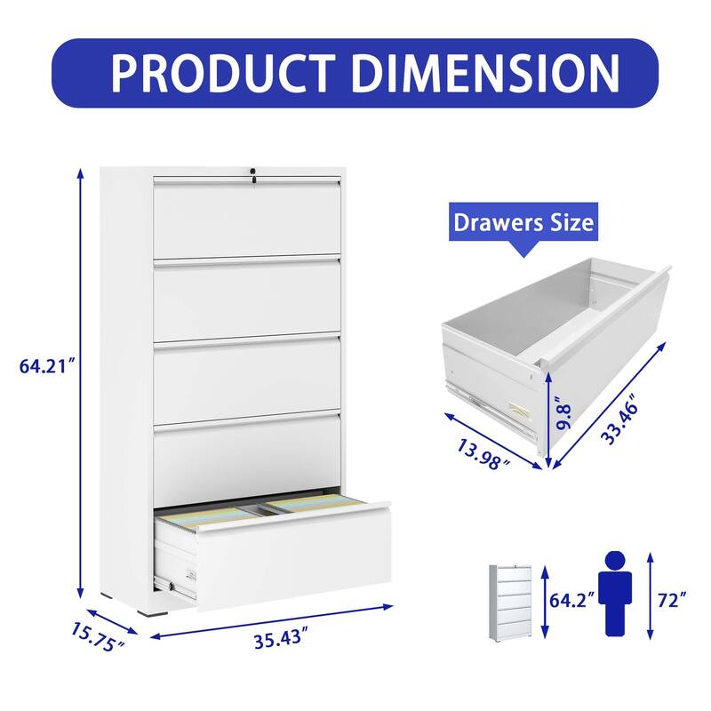 5 Drawer Metal Lateral File Cabinet,Filing Cabinet with Lock,Lockable File Cabinet for Home Office,Locking Metal File Cabinet