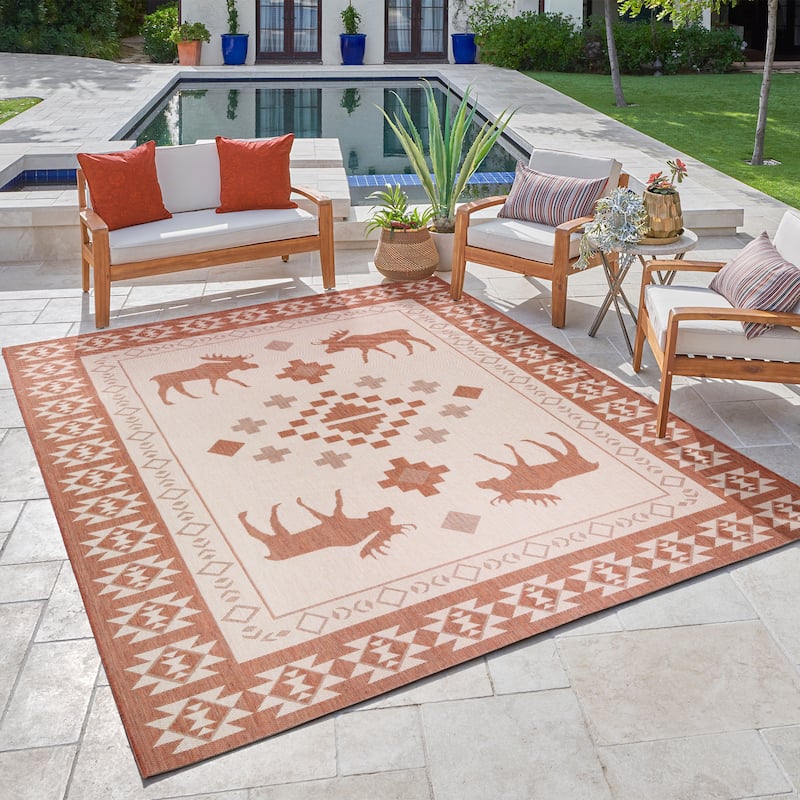 Gertmenian Paseo Yoder Rustic Tribal Moose Indoor/ Outdoor Area Rug