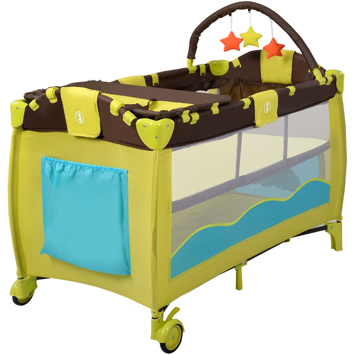Foldable Baby Crib Playpen Playard Pack Travel Infant Bassinet Bed Music Gray 