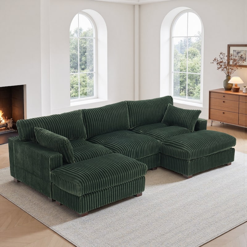 Oversied Plush Corduroy Fabric Modular Sectional Sofa with Chaise, Ottoman