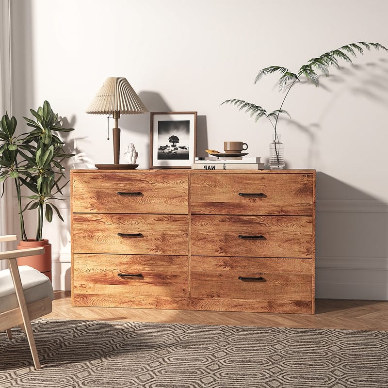 52.75" Wide Horizontal Double Dresser with 6 Fabric Drawers