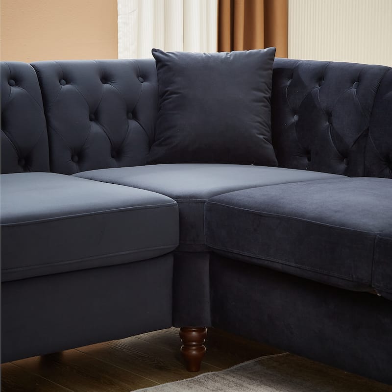 83.5" Velvet L-Shaped Sectional Sofa, 5-Seater Corner Couch with 3 Pillows