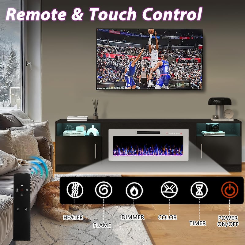Bossin 80" Fireplace TV Stand with 36" Electric Fireplace, TV Stand for TVs Up to 90", 16 Colors LED Lights/Entertainment Center