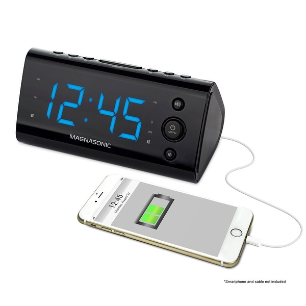 Magnasonic USB Charging Alarm Clock Radio for Smartphones & Tablets with Dual Alarm, Battery Backup & Auto Time Set