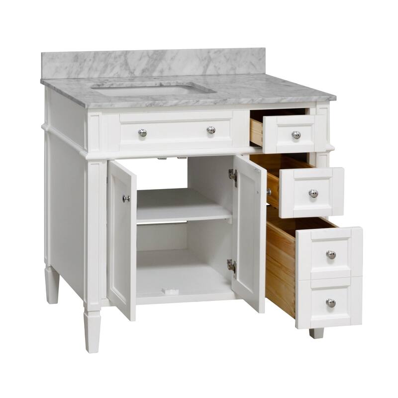 KitchenBathCollection Hailey 36" Bathroom Vanity with Carrara Marble Top