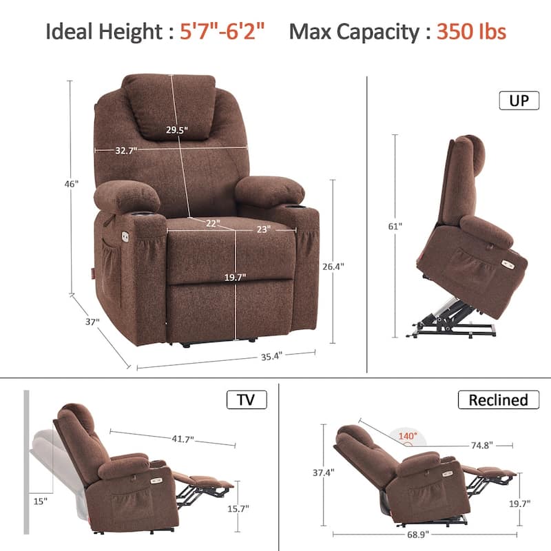 MCombo Large Power Lift Recliner Chair with Massage, Cup Holders, Extended Footrest, Fabric 7516