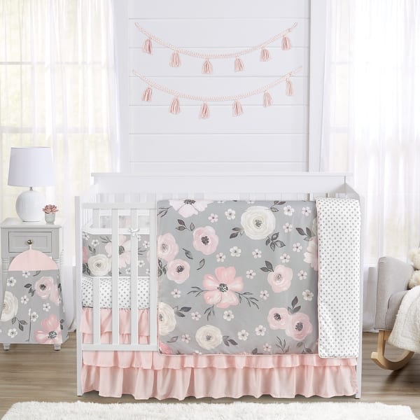 slide 2 of 6, Sweet Jojo Designs Grey Boho Floral Girl 6pc Crib Bedding + BreathableBaby Breathable Mesh Liner Pad Bohemian Shabby Chic Flower