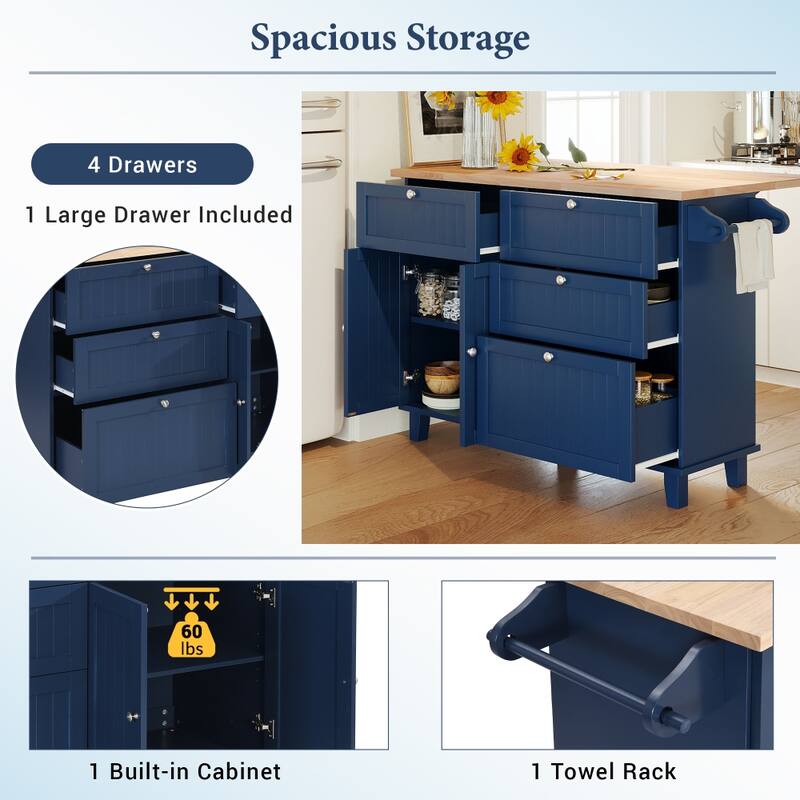 Farmhouse Kitchen Island Set with Drop Leaf Top and 2 Seatings