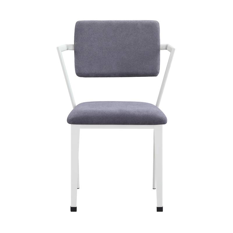 Metal Chair with Fabric Upholstery and Straight Legs, Gray and White