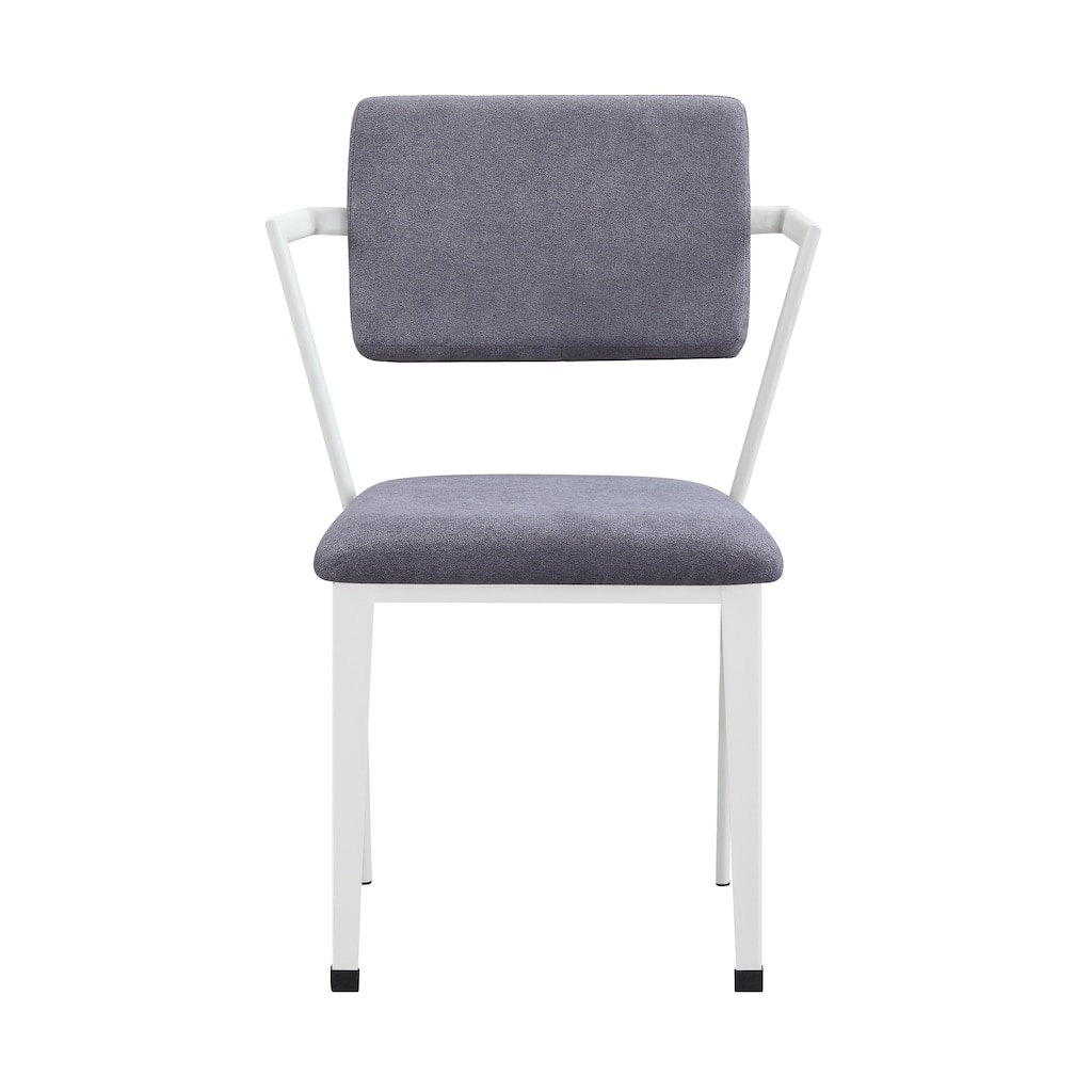 Metal Chair with Fabric Upholstery and Straight Legs, Gray and White