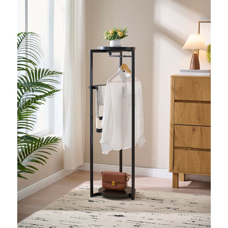David Modern Metal and Wood Valet Stand with Storage Tray - Black