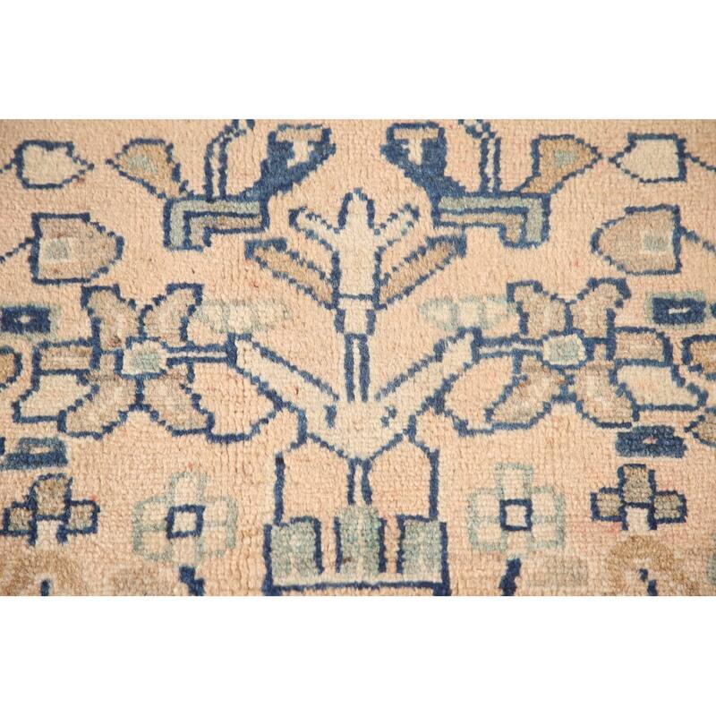 Hand Knotted Oriental 100% Wool Carpet Traditional Floral Peach Hamedan Runner Rug - 9' 7'' X 3' 1''