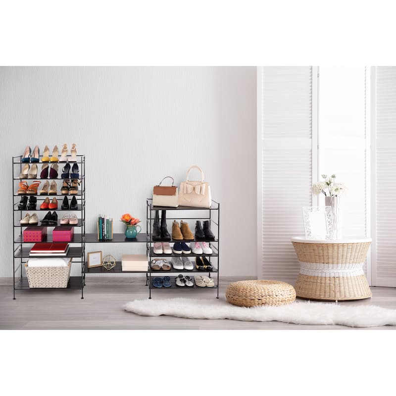 Seville Classics 9-Pair 3-Tier White Resin Slat Metal Frame Stackable Shoe Rack