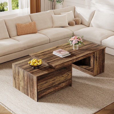 Wooden Extendable Coffee Table with Storage for Living Room