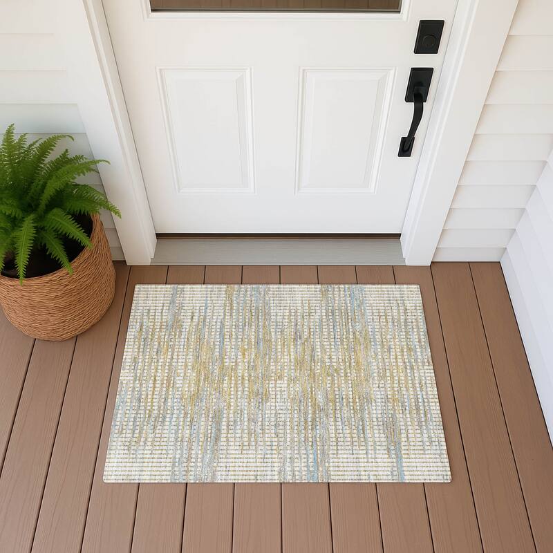 Machine Washable Indoor/ Outdoor Casual Keystone Chantille Rug - Ivory - 1'8" x 2'6"