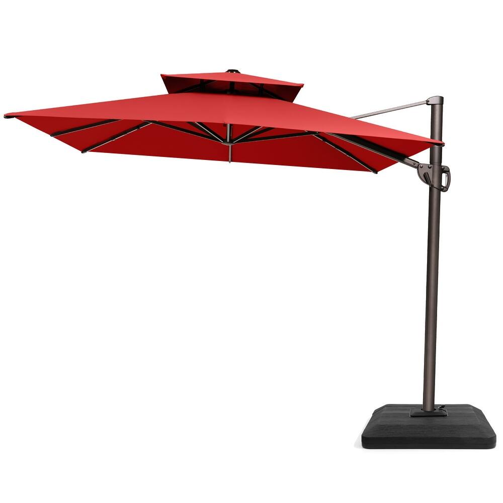 Pellebant 9X11FT Outdoor Dual Top Patio Umbrella Cantilever Offset with Base
