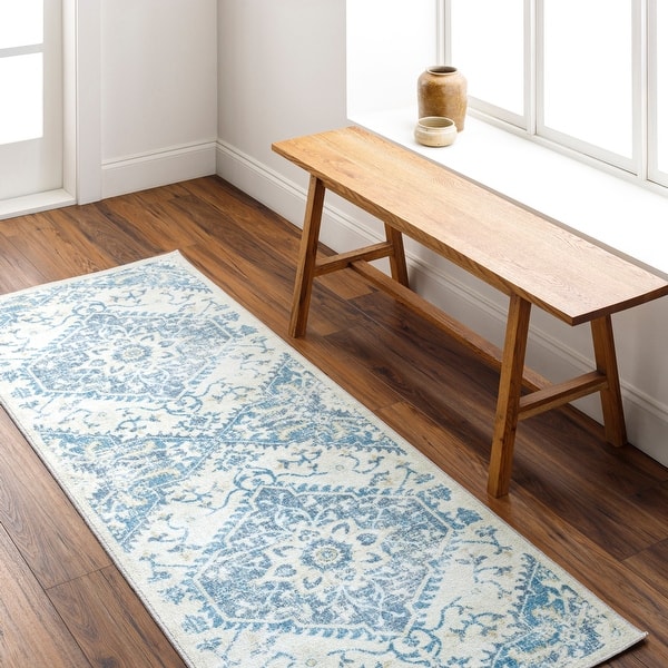 slide 2 of 7, Livabliss Hera MedallionWashable Area Rug Blue/White - 2' 7" x 7' 3"