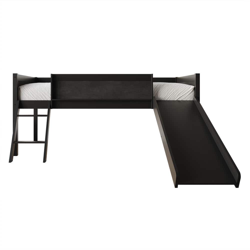 CraftPorch Classic Twin Low Loft Bed with Chalkboard, Slide and Ladder