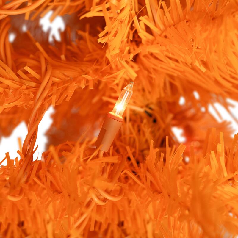 Pre-Lit Medium Artificial Pine Christmas Tree - 3' - Orange - Clear Lights - 3 Foot