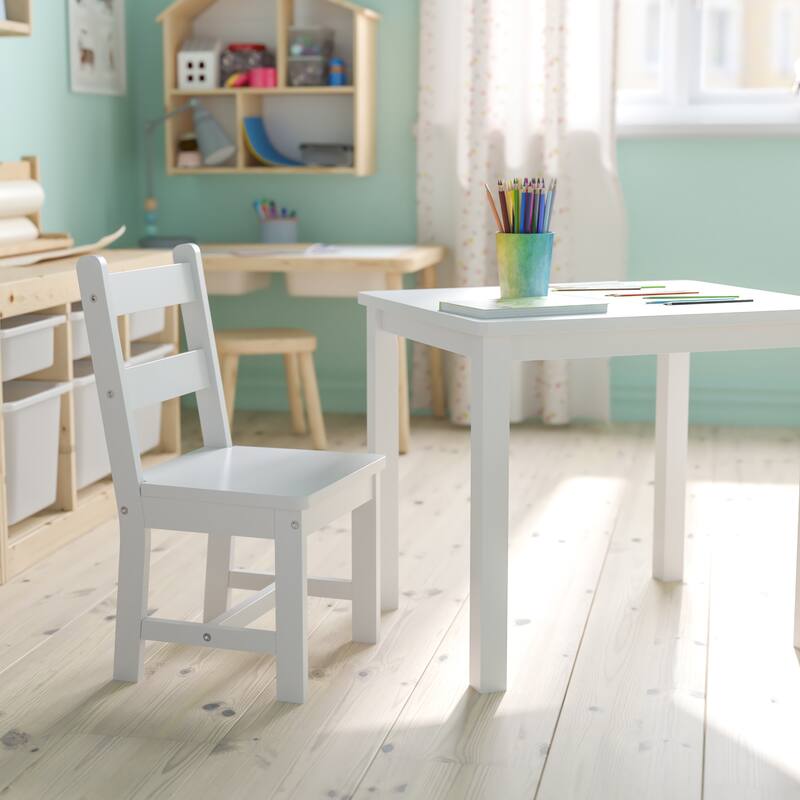 Kids 3 Piece Solid Hardwood Table and Chair Set for Playroom, Kitchen