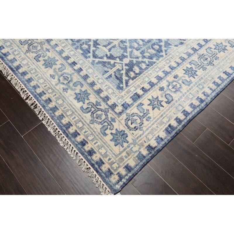 Hand Knotted Oushak Blue Oriental Wool Transitional Oriental Area Rug