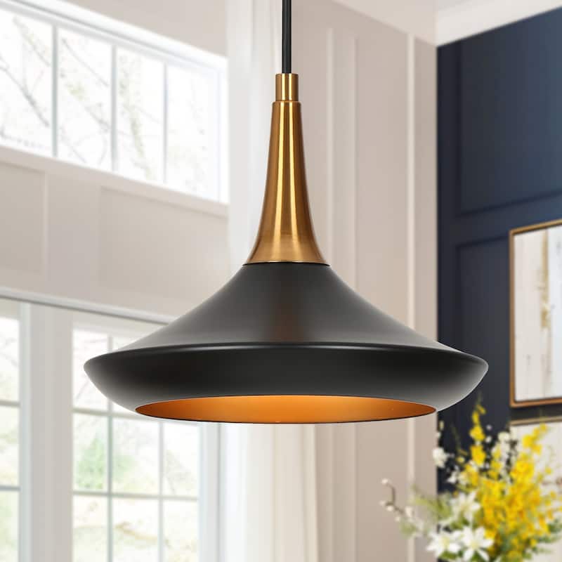 Conia Modern 1-Light Black Gold Cone Pendant Light for Kitchen Island - 9" D x 8.3" H