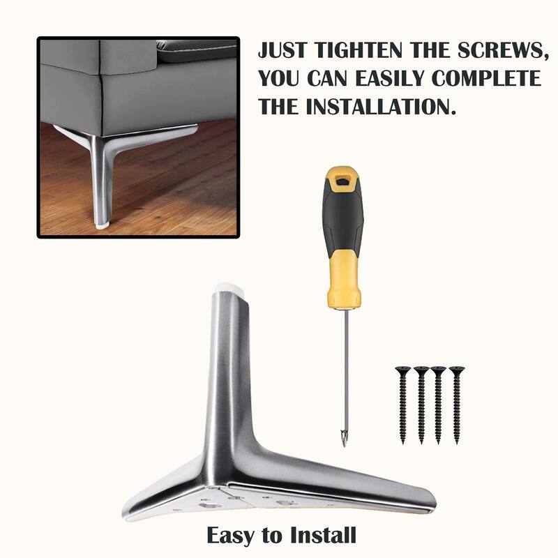 6" Silver Finish Metal Legs, Sturdy Replacement for Sofa & Tables, Set of 6
