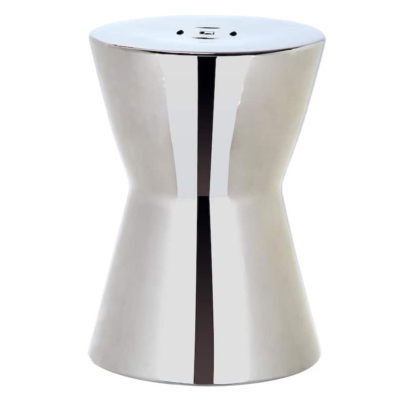 SAFAVIEH Tzoulia White Ceramic Decorative Garden Stool - Silver